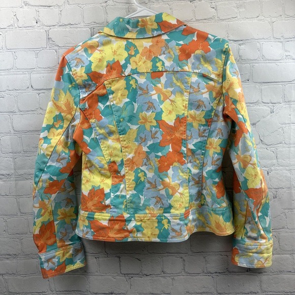 Nicole Miller Floral Button Up‎ Jacket Womens 10 Multi Cotton Denim Long Sleeve - Picture 7 of 9